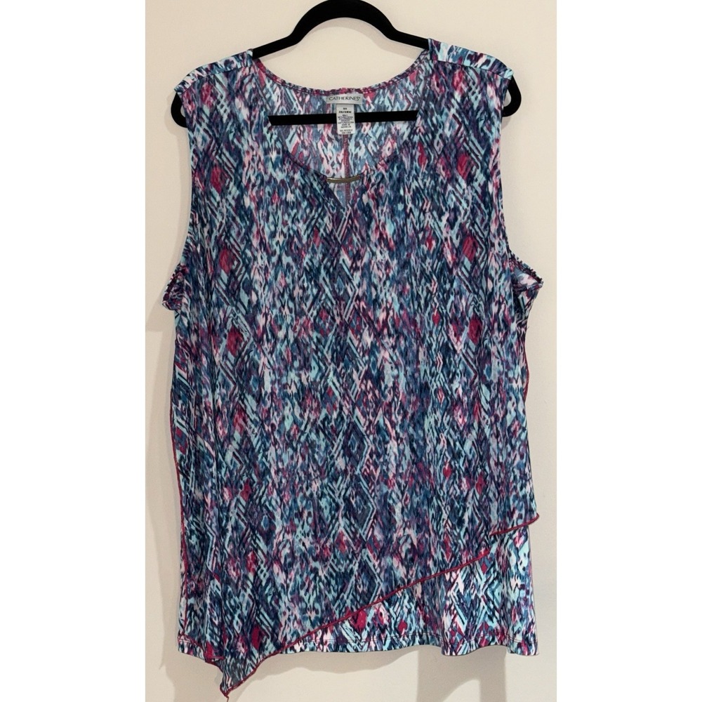 Catherines Sleeveless Stretch Top Women's Size 3X Chiffon Overlay Keyhole Neck